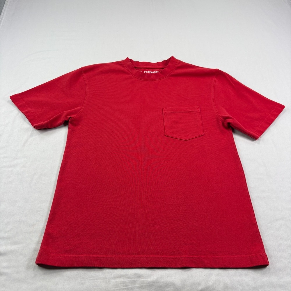 J Peterman Shirt Mens Medium Red Crew Neck Pocket Tee Cotton Casual